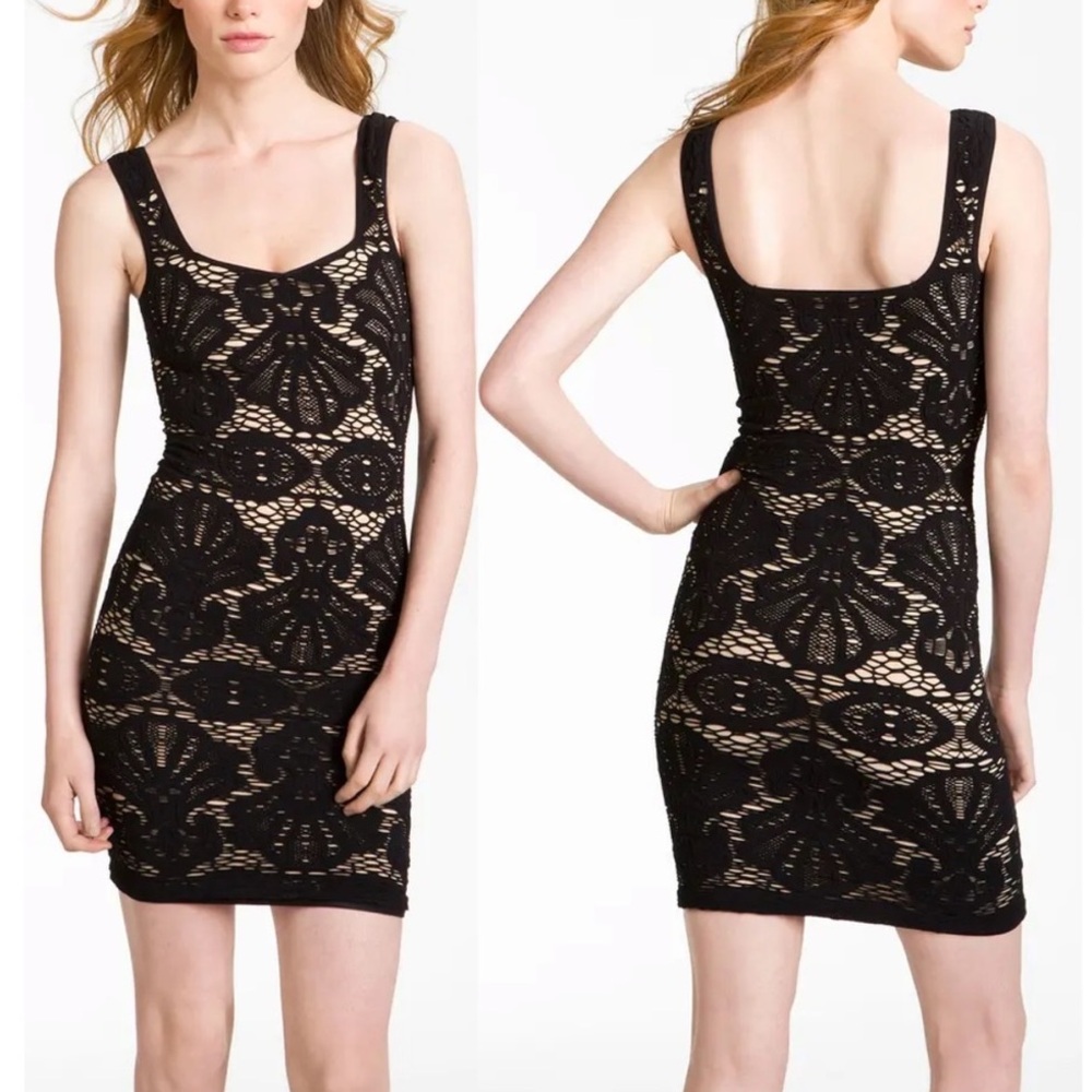 INTIMATELY FREE PEOPLE Black Crochet Lace Bodycon Tank Dress M/L